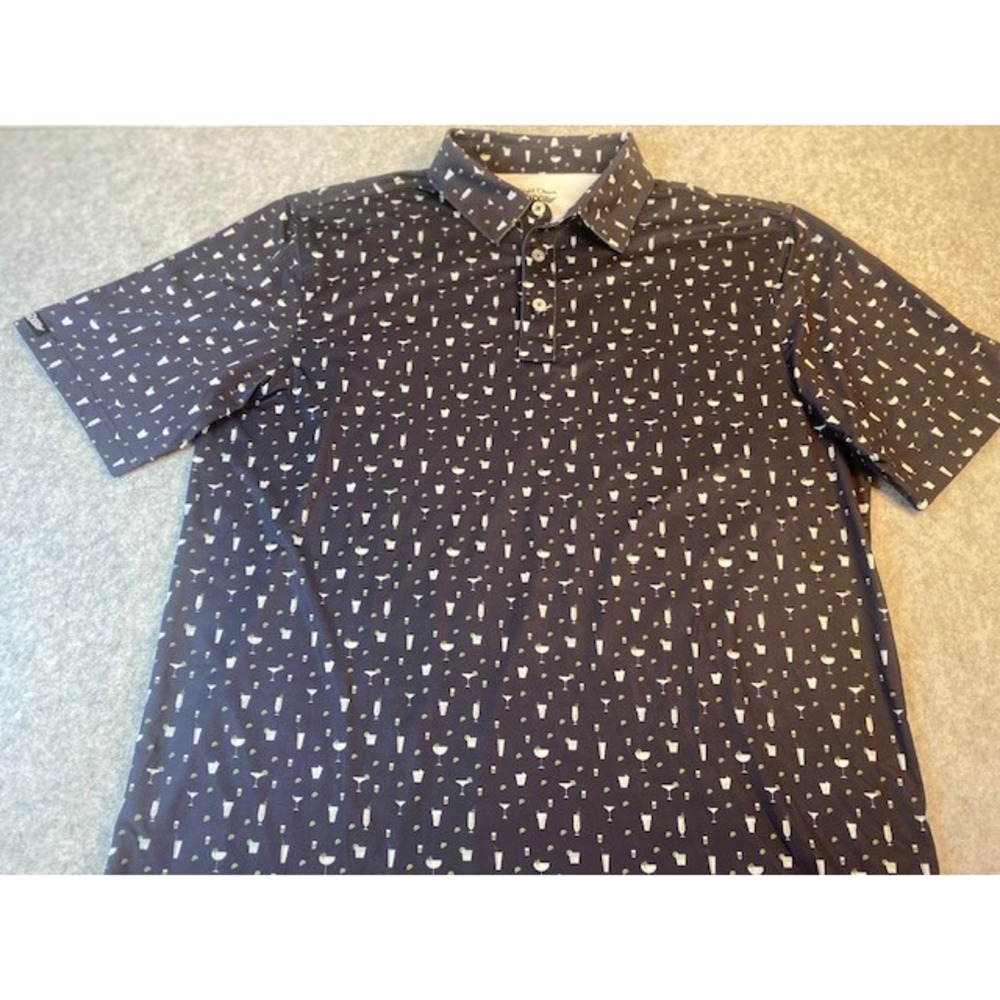 Straight Down Performance Mens‎ Large Polo Short Sleeve Cocktail Drink Print